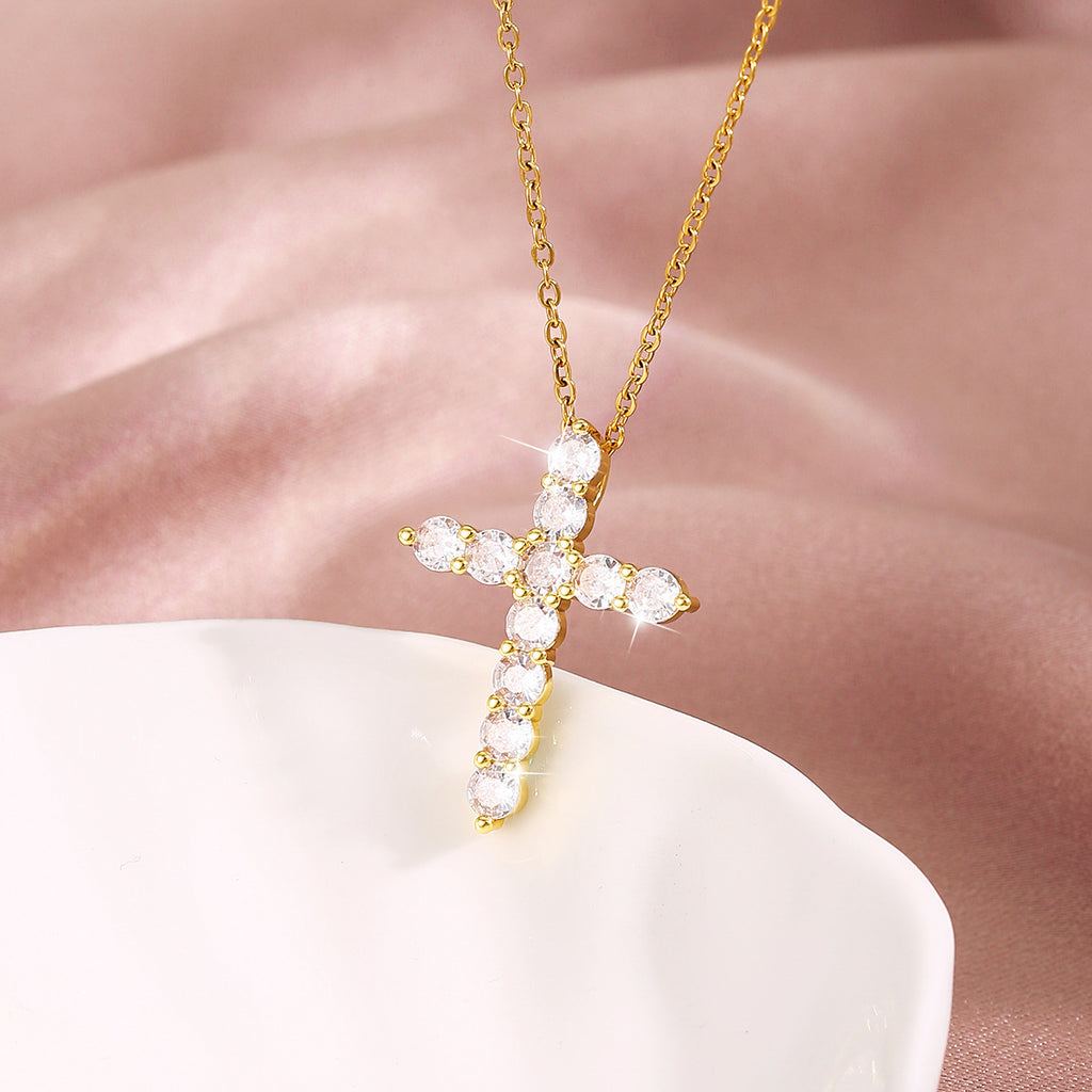 Cross-Border Source Amazon Large Rhinestone Cross Collarbone Chain for Women European and American Style Personality Fashion Necklace Wish Hot Sale