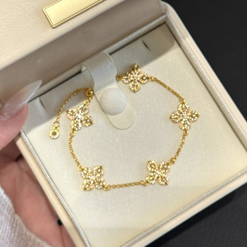 Xiaohongshu Hot-Selling Full Diamond Cross Pestle Five-Flower Bracelet Ancient Gold Flashing Red Diamond Vajra Pestle Hand Jewelry Light Luxury