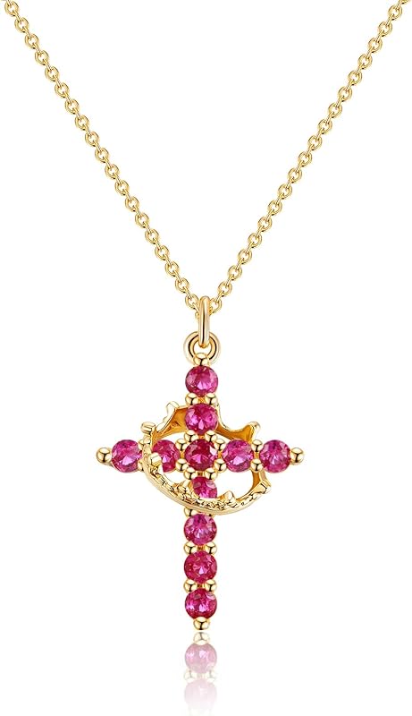 Perfect Gifts for Women – 14K Gold & Silver Plated Crown Cross Necklace, Enhanced Sparkle & Non-Tarnish Faith Jewelry with 12-Color Zircon Birthstones, Birthday & Christmas Gifts