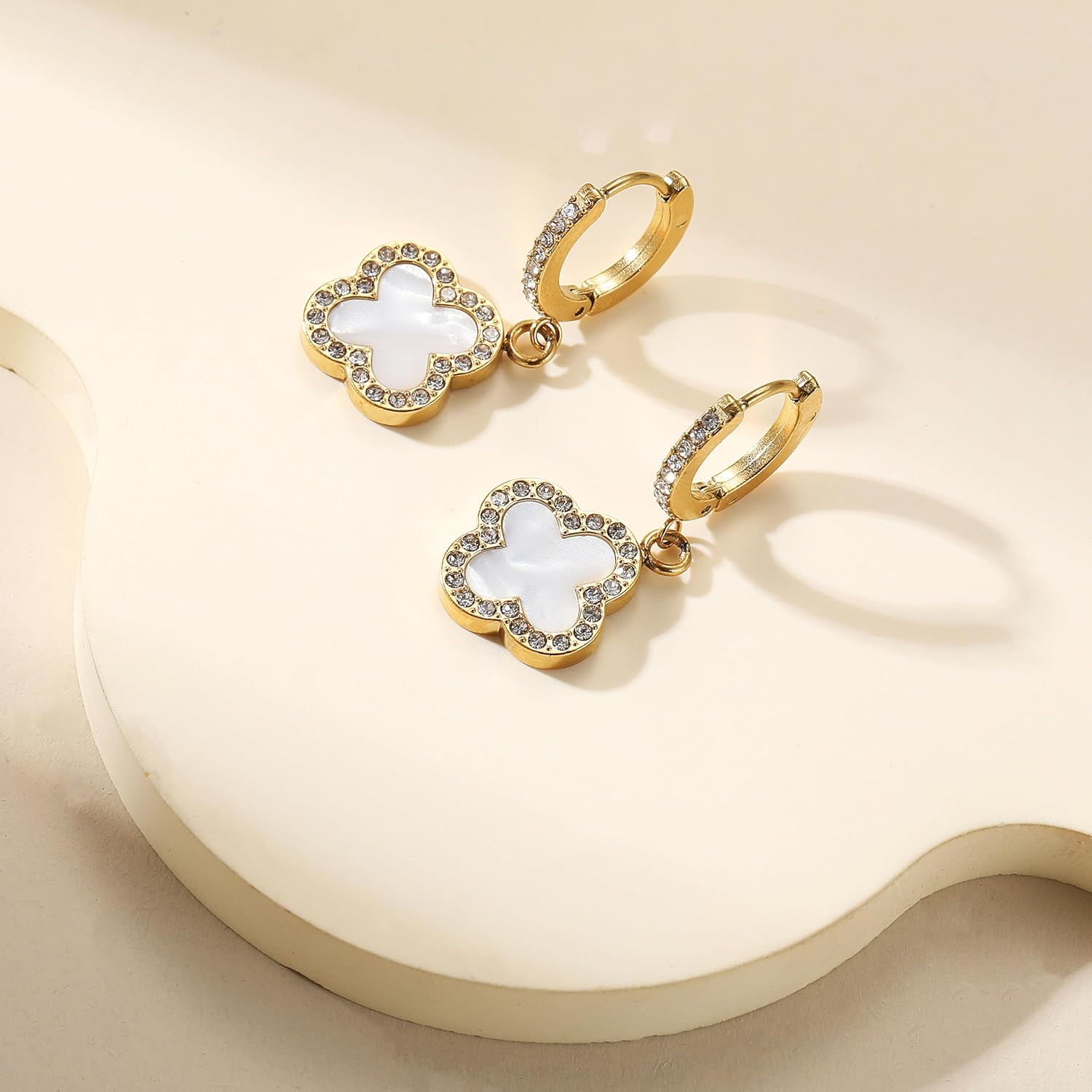 Clover Earrings for Women 18K Gold Plated Four Leaf Clover Hoop Earrings Simple Lucky Drop Jewelry Gifts for Women