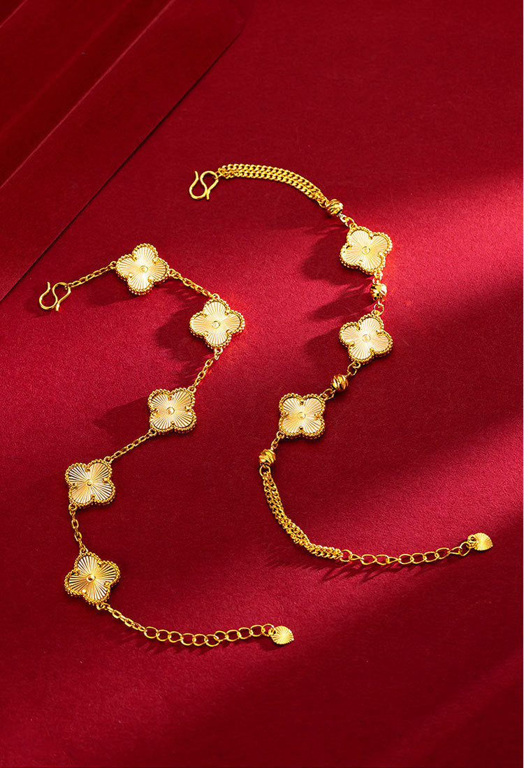 High-end Personality Design Copper Gold-plated Five-flower Lucky Clover Silver Color Jewelry Store Same Style Four-leaf Clover Bracelet for Women