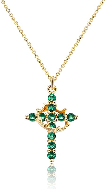 Perfect Gifts for Women – 14K Gold & Silver Plated Crown Cross Necklace, Enhanced Sparkle & Non-Tarnish Faith Jewelry with 12-Color Zircon Birthstones, Birthday & Christmas Gifts
