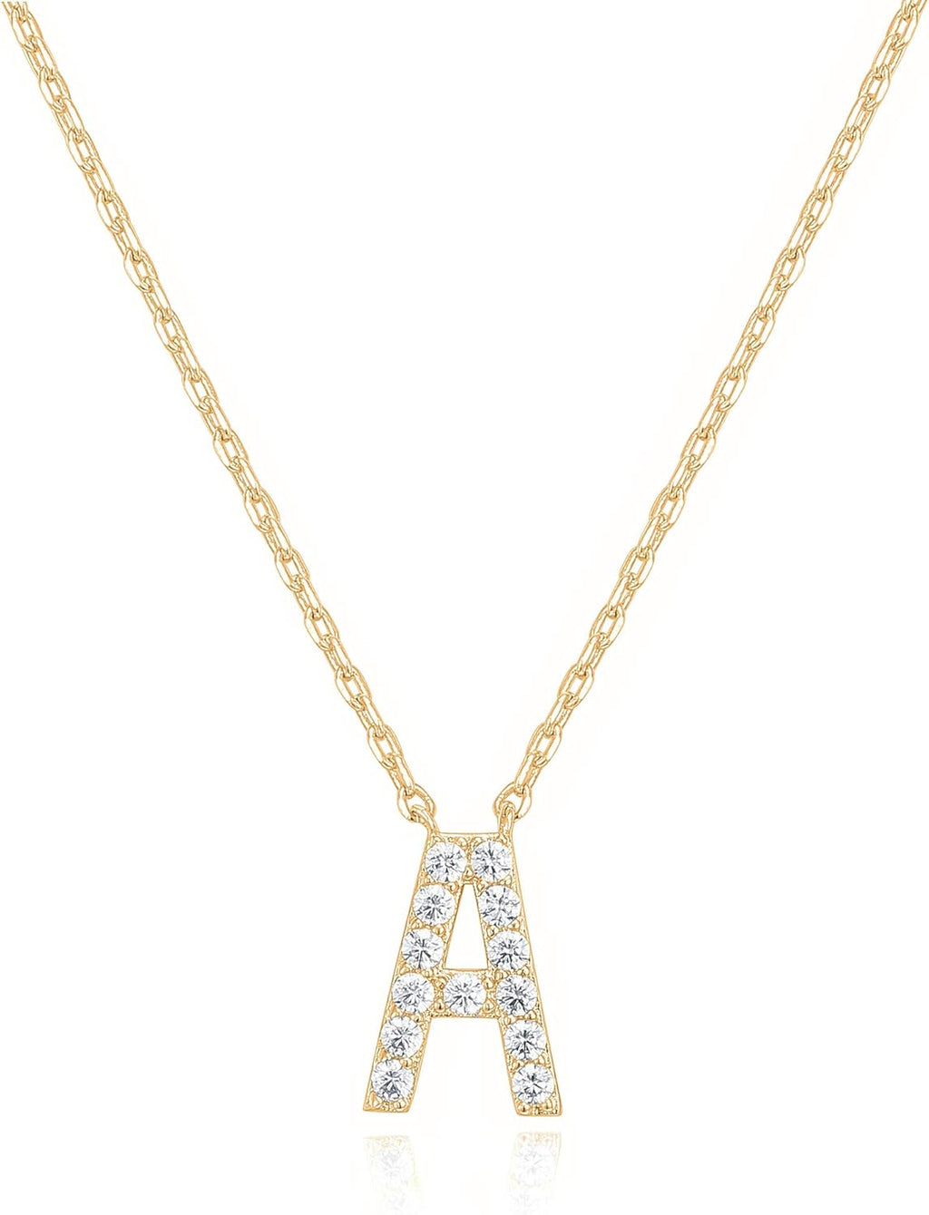 PAVOI 14K White Gold Plated Cubic Zirconia Initial Necklace | Letter Dainty Necklaces for Women