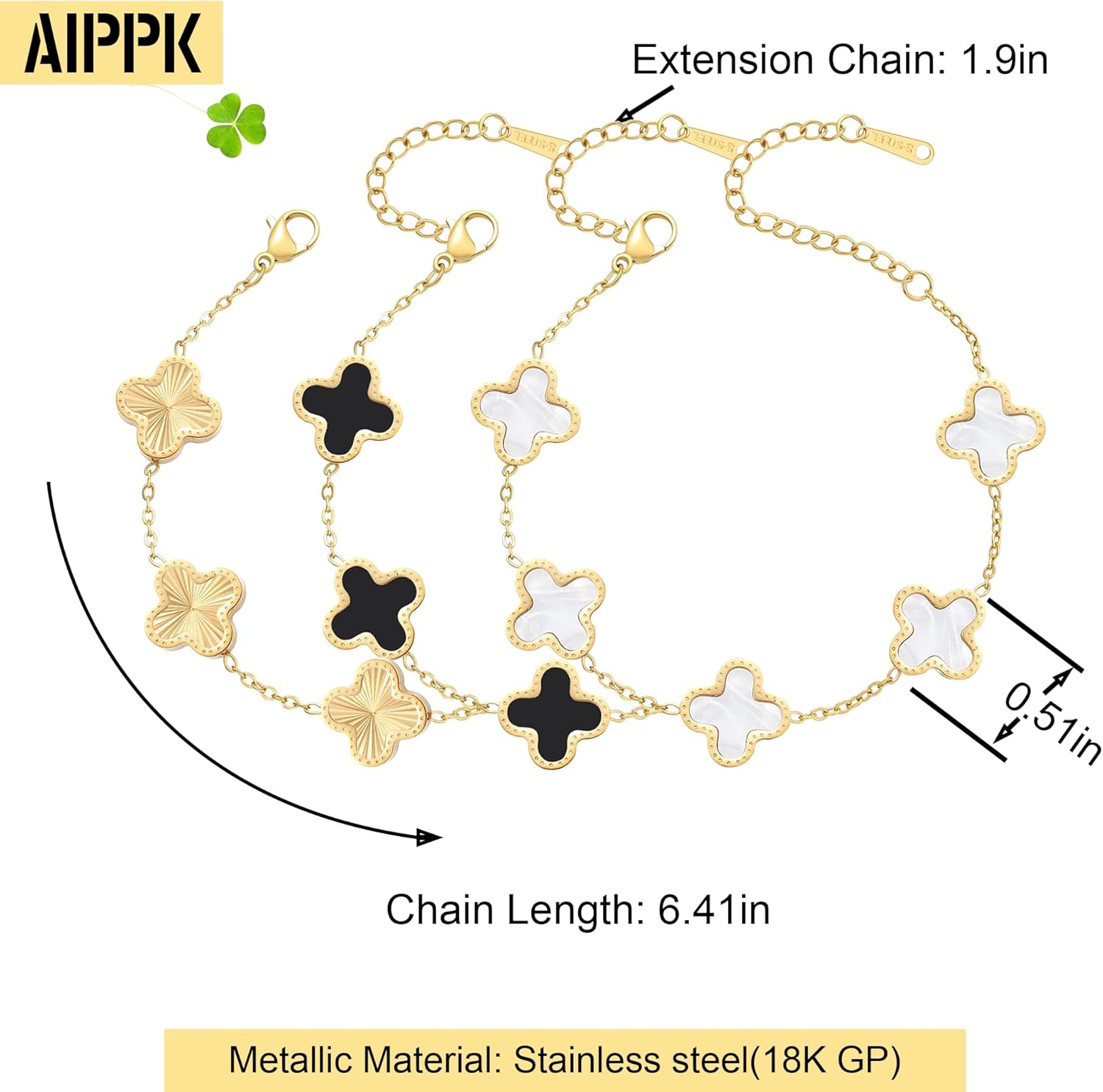 18K Gold Plated Clover Bracelet Set for Women Fashion Simple Four Leaf Lucky Flower Bracelets Jewelry Gifts for Women 3Pcs