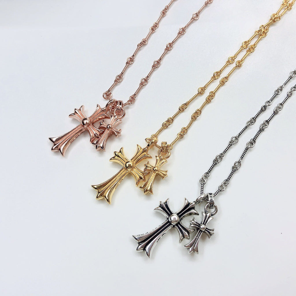 Crow Cross Necklace Double Pendant Necklace European and American Couple Full Diamond Double Pendant Jewelry Fashion