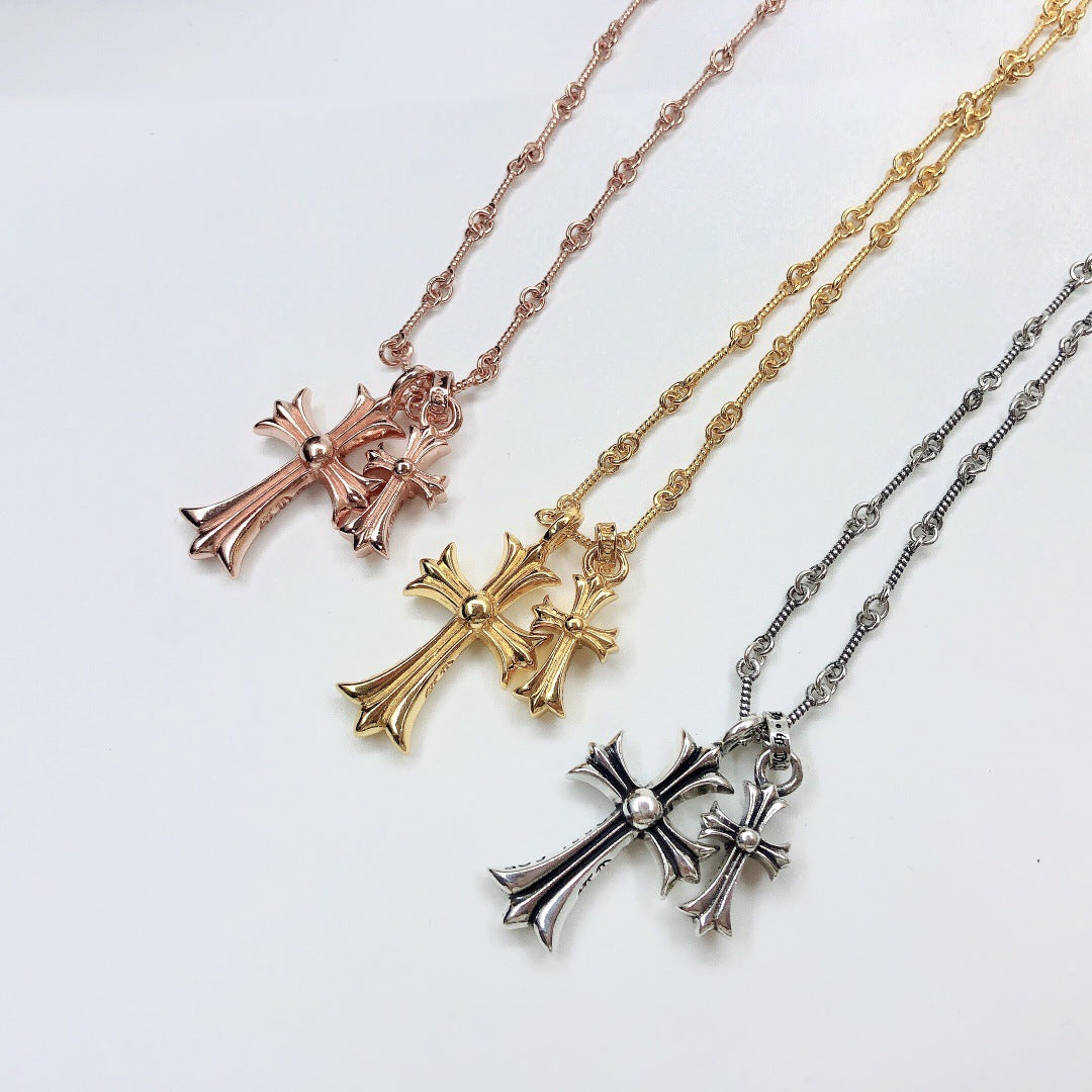 Crow Cross Necklace Double Pendant Necklace European and American Couple Full Diamond Double Pendant Jewelry Fashion