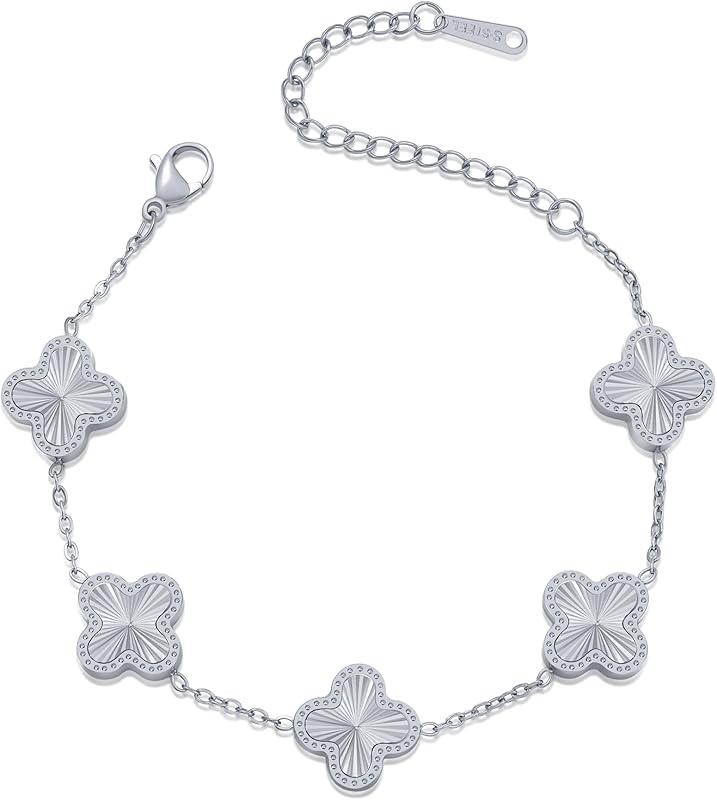 18K Gold Plated Clover Bracelet Dupes Gold Lucky Bracelet for Women Flower Four Leaf Bracelets Danity Jewelry Gifts for Women