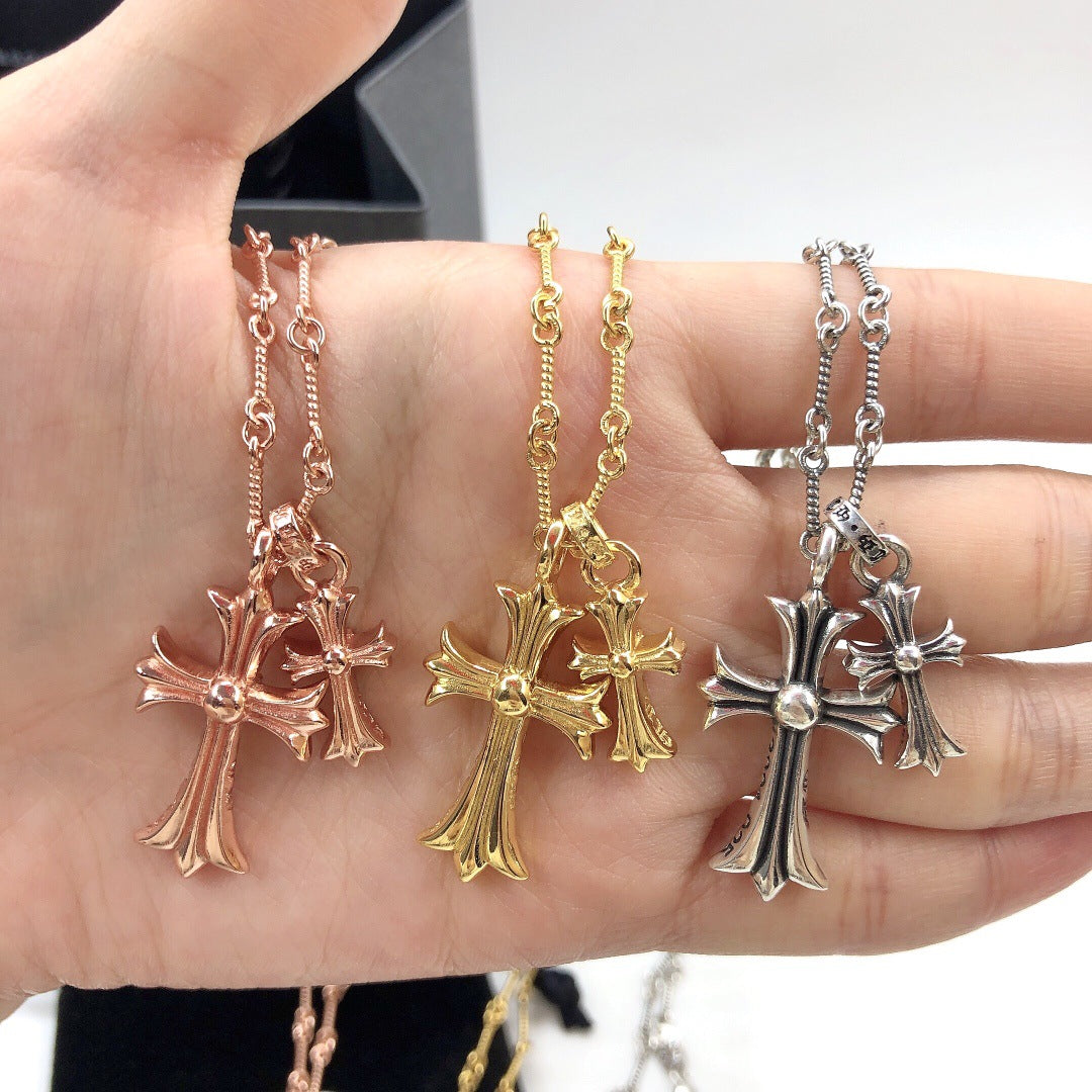 Crow Cross Necklace Double Pendant Necklace European and American Couple Full Diamond Double Pendant Jewelry Fashion