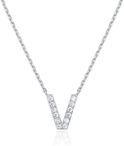 PAVOI 14K White Gold Plated Cubic Zirconia Initial Necklace | Letter Dainty Necklaces for Women