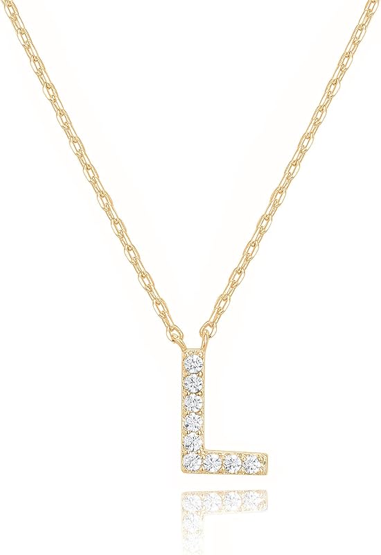 PAVOI 14K White Gold Plated Cubic Zirconia Initial Necklace | Letter Dainty Necklaces for Women
