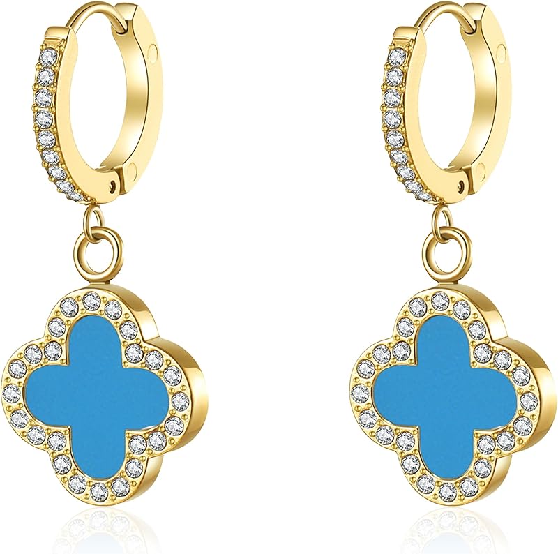 Clover Earrings for Women 18K Gold Plated Four Leaf Clover Hoop Earrings Simple Lucky Drop Jewelry Gifts for Women