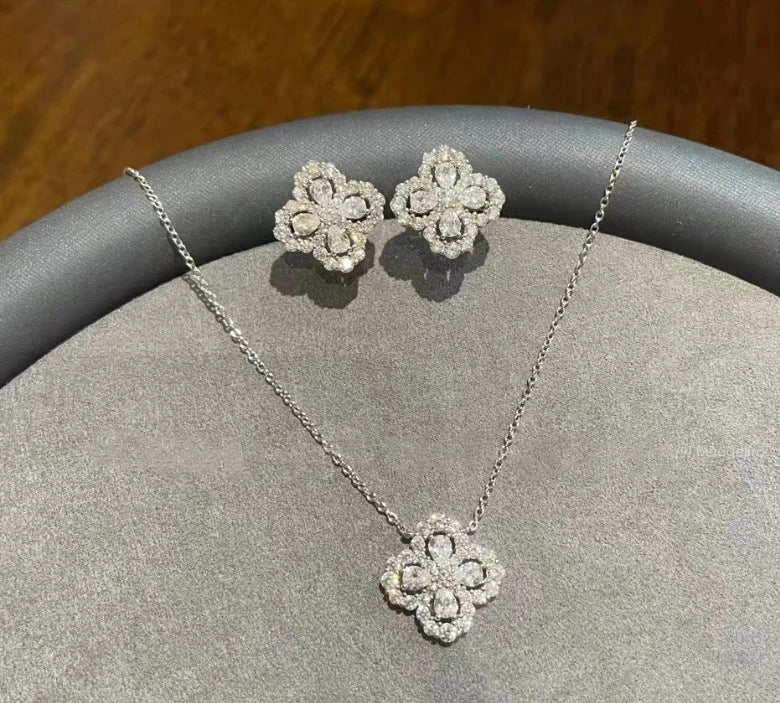 Fashionable High-End Titanium Steel Lucky Clover Necklace and Earrings Women's Accessories Set Light Luxury Elegant Niche Jewelry