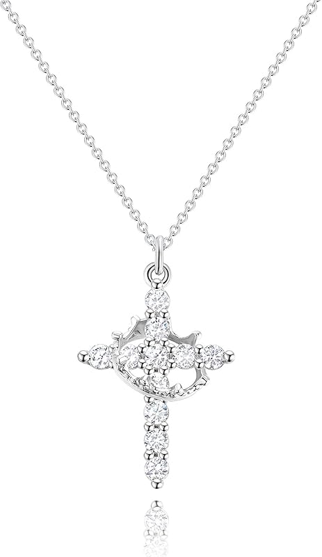 Perfect Gifts for Women – 14K Gold & Silver Plated Crown Cross Necklace, Enhanced Sparkle & Non-Tarnish Faith Jewelry with 12-Color Zircon Birthstones, Birthday & Christmas Gifts