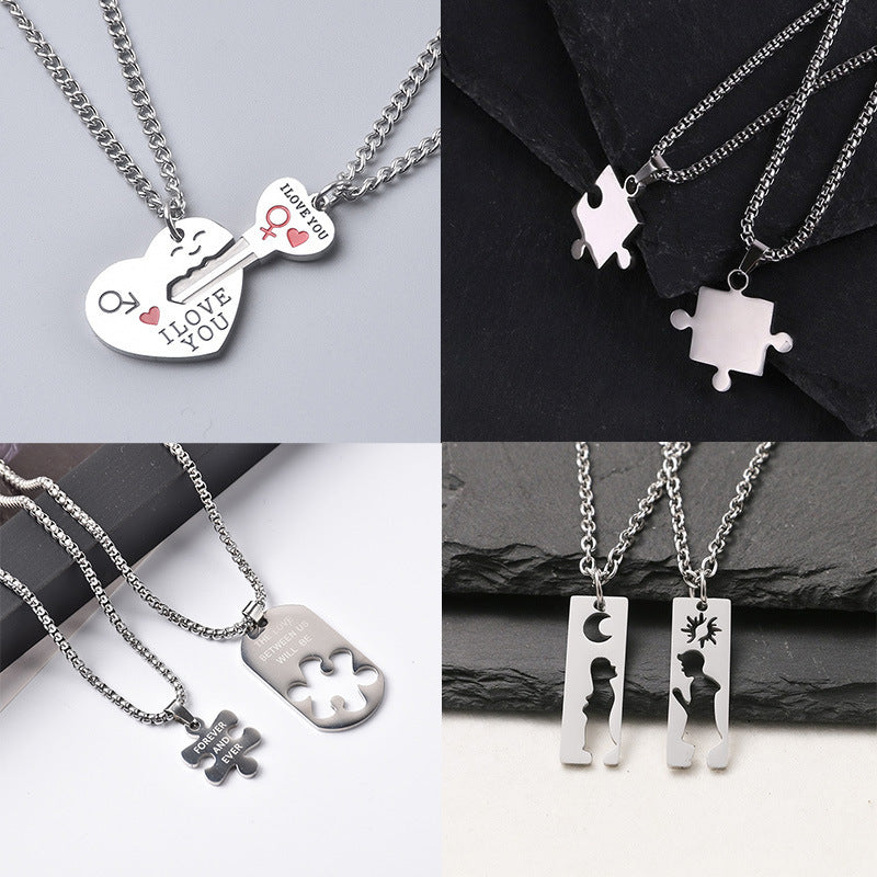 Love key engraved letters two-piece couple necklace fashion creative necklace student companion necklace wholesale