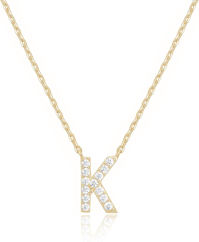 PAVOI 14K White Gold Plated Cubic Zirconia Initial Necklace | Letter Dainty Necklaces for Women