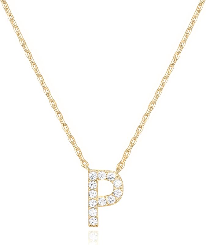 PAVOI 14K White Gold Plated Cubic Zirconia Initial Necklace | Letter Dainty Necklaces for Women