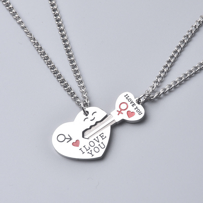 Love key engraved letters two-piece couple necklace fashion creative necklace student companion necklace wholesale