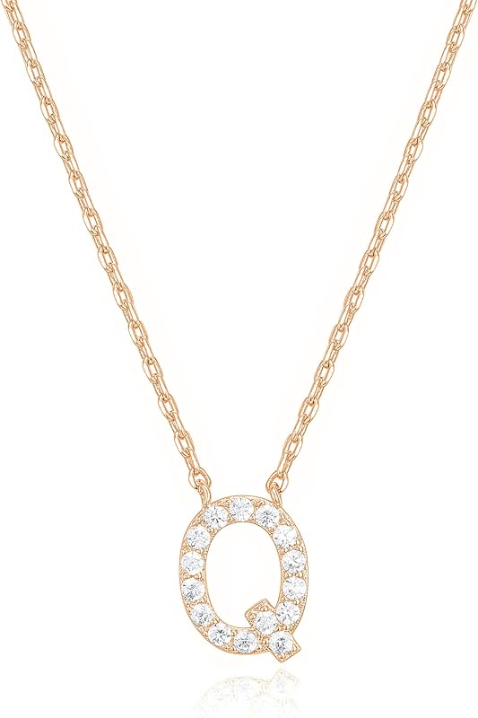 PAVOI 14K White Gold Plated Cubic Zirconia Initial Necklace | Letter Dainty Necklaces for Women
