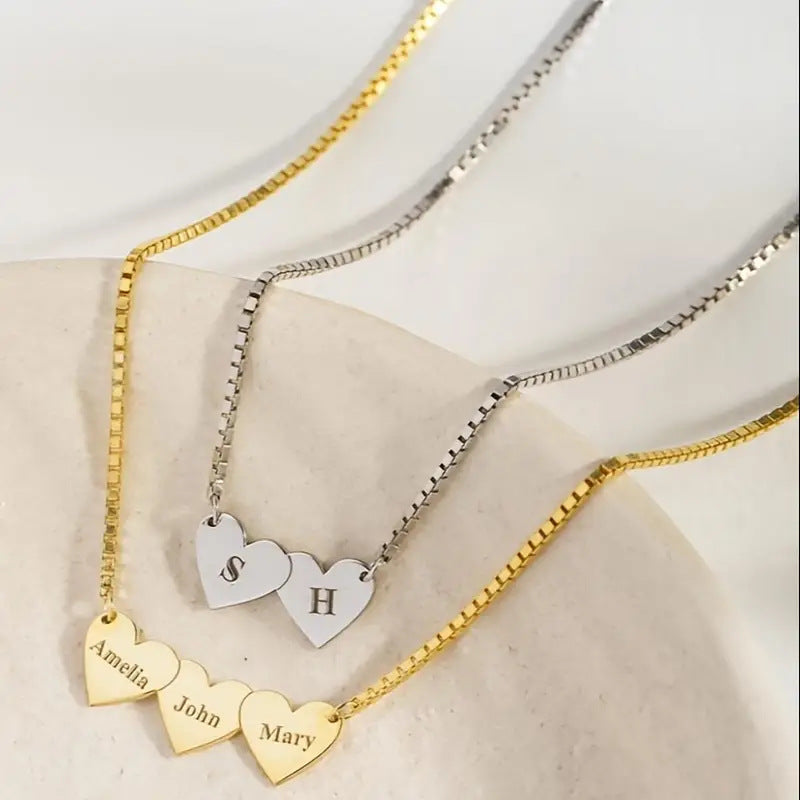 Cross-Border Heart-Shaped Engraved Necklace Stainless Steel Couple Parent-Child Multi-Link Pendant Women's Simple Name Necklace Wholesale
