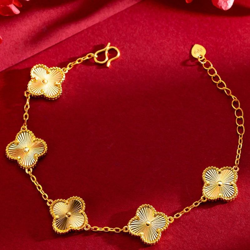 High-end Personality Design Copper Gold-plated Five-flower Lucky Clover Silver Color Jewelry Store Same Style Four-leaf Clover Bracelet for Women