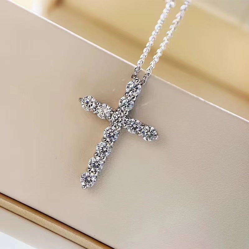 Cross-Border Live Streaming Super Shiny Ten Hearts Ten Arrows Cross Pendant Collarbone Chain for Women Full Diamond Heavy Craft Hip-Hop Style Cross Necklace