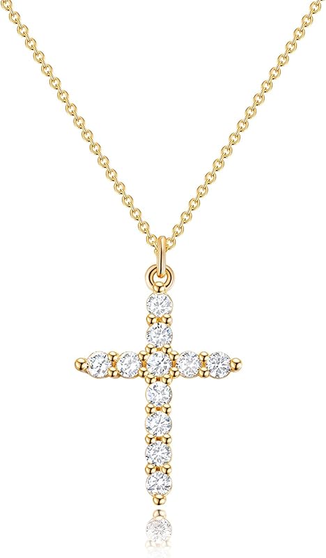 Perfect Gifts for Women – 14K Gold & Silver Plated Crown Cross Necklace, Enhanced Sparkle & Non-Tarnish Faith Jewelry with 12-Color Zircon Birthstones, Birthday & Christmas Gifts