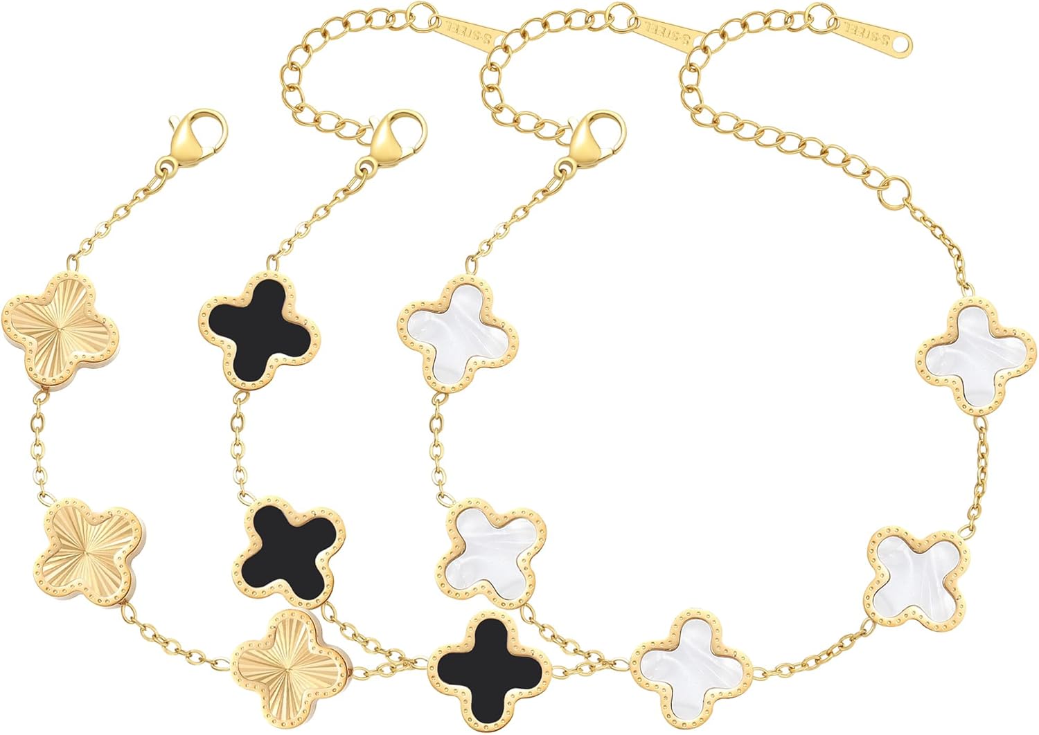 18K Gold Plated Clover Bracelet Set for Women Fashion Simple Four Leaf Lucky Flower Bracelets Jewelry Gifts for Women 3Pcs