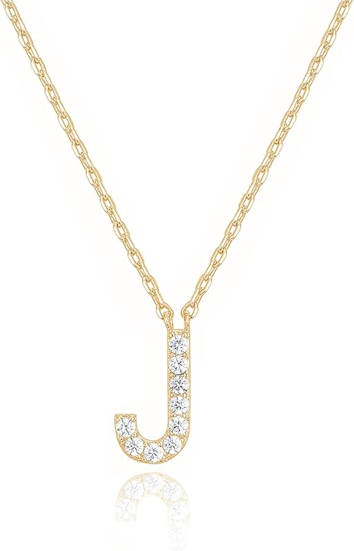 PAVOI 14K White Gold Plated Cubic Zirconia Initial Necklace | Letter Dainty Necklaces for Women