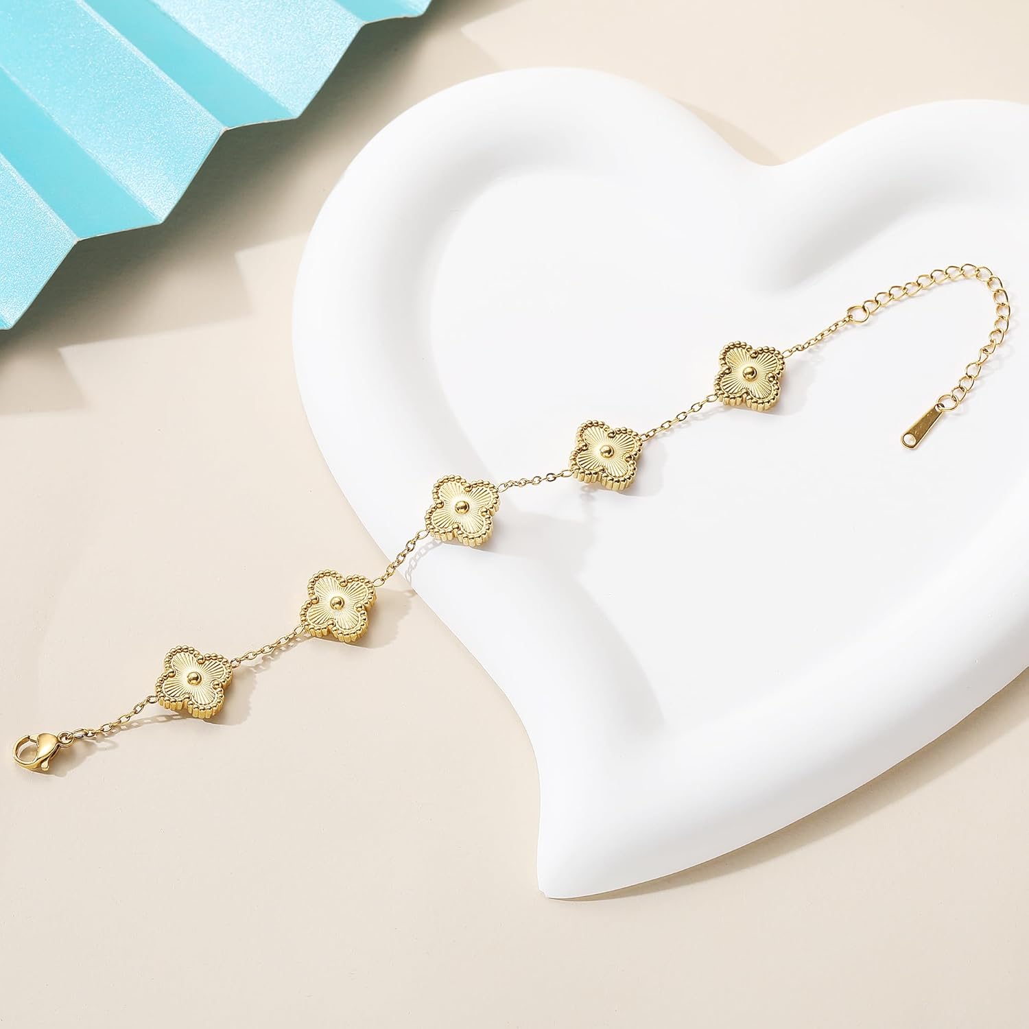 18K Gold Plated Clover Bracelet Set for Women Fashion Simple Four Leaf Lucky Flower Bracelets Jewelry Gifts for Women 3Pcs