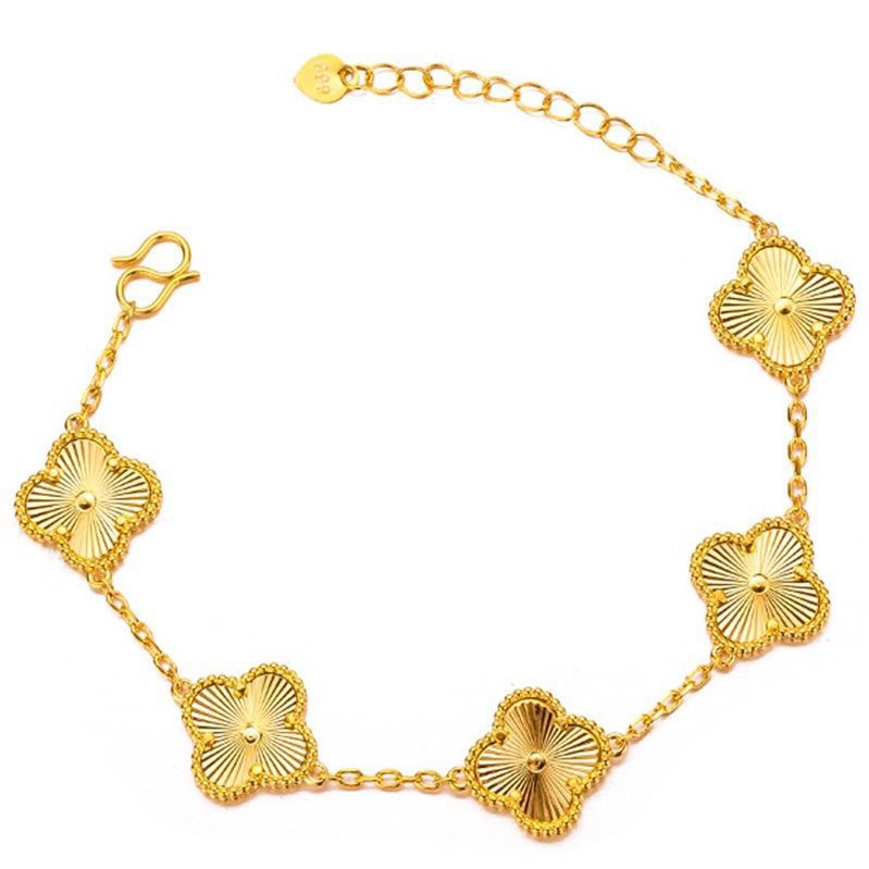 High-end Personality Design Copper Gold-plated Five-flower Lucky Clover Silver Color Jewelry Store Same Style Four-leaf Clover Bracelet for Women