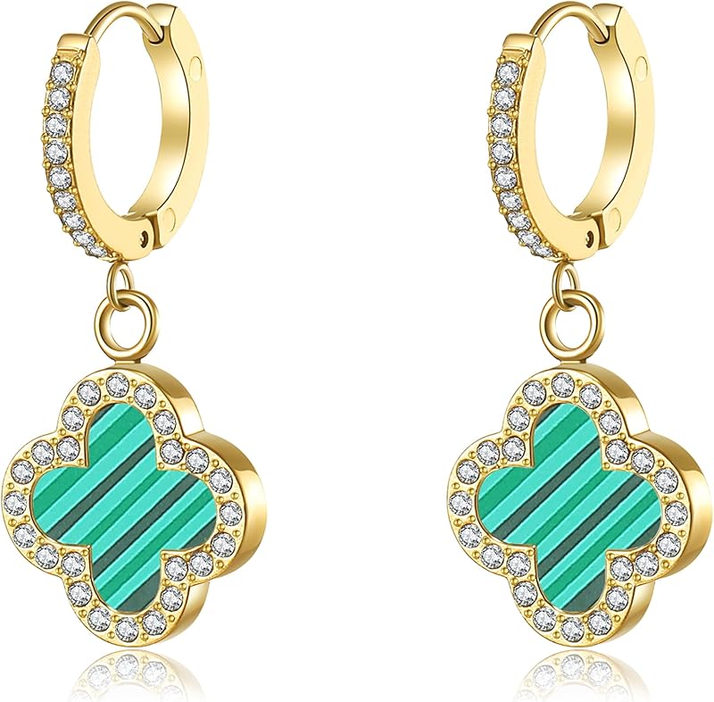 Clover Earrings for Women 18K Gold Plated Four Leaf Clover Hoop Earrings Simple Lucky Drop Jewelry Gifts for Women