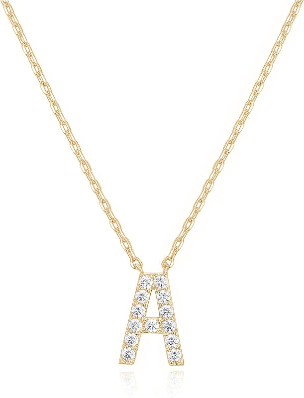PAVOI 14K White Gold Plated Cubic Zirconia Initial Necklace | Letter Dainty Necklaces for Women
