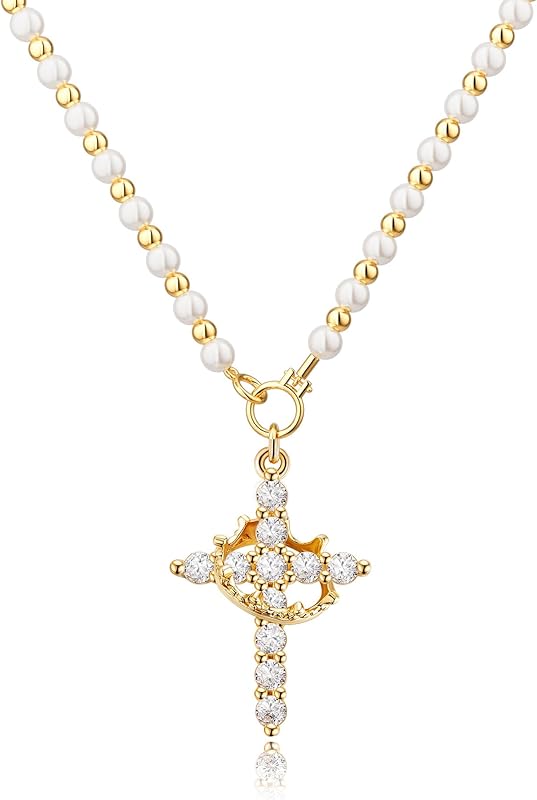 Perfect Gifts for Women – 14K Gold & Silver Plated Crown Cross Necklace, Enhanced Sparkle & Non-Tarnish Faith Jewelry with 12-Color Zircon Birthstones, Birthday & Christmas Gifts