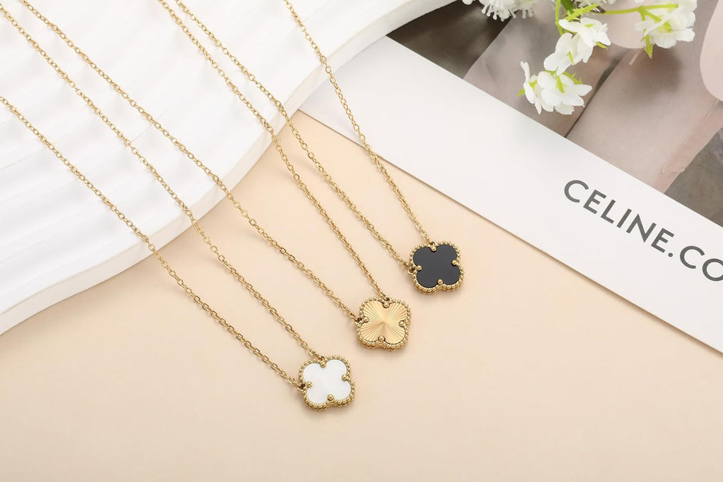 Clover Pendant Necklace Set for Women 18K Gold Plated Four Leaf Clover Necklace Lucky Simple Jewelry Gifts for Women 3Pcs