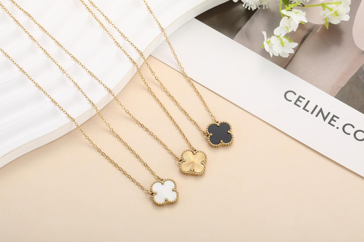 Clover Pendant Necklace Set for Women 18K Gold Plated Four Leaf Clover Necklace Lucky Simple Jewelry Gifts for Women 3Pcs