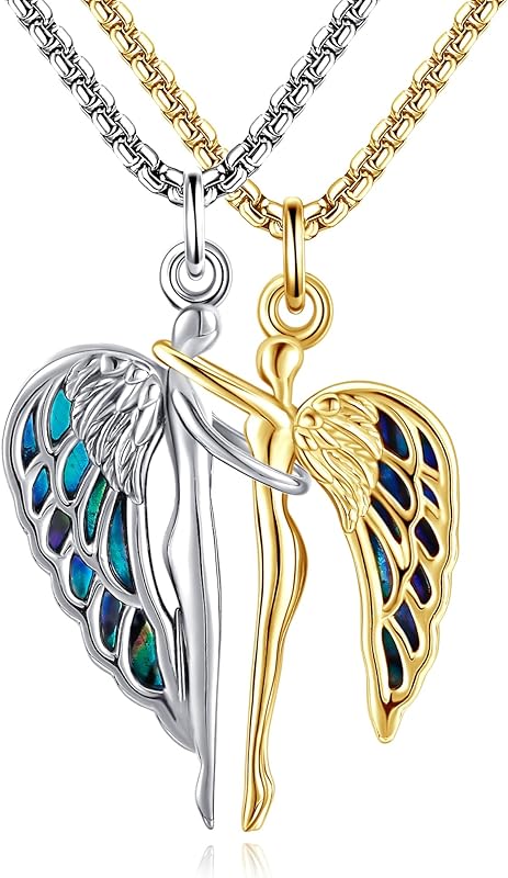 Hug Couples Necklaces 925 Sterling Silver Guardian Angel His and Her Matching Necklace Hug Couple Matching Jewelry Gift for Couples