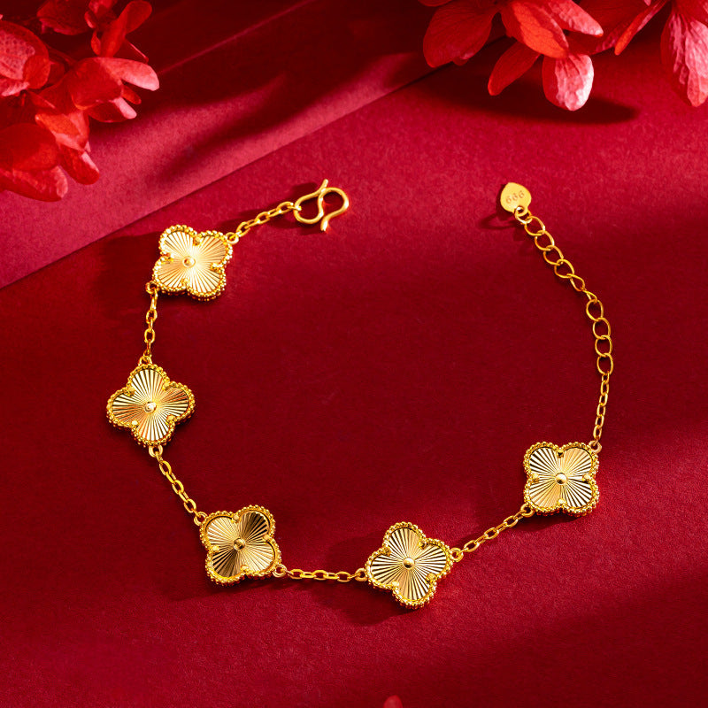 High-end Personality Design Copper Gold-plated Five-flower Lucky Clover Silver Color Jewelry Store Same Style Four-leaf Clover Bracelet for Women
