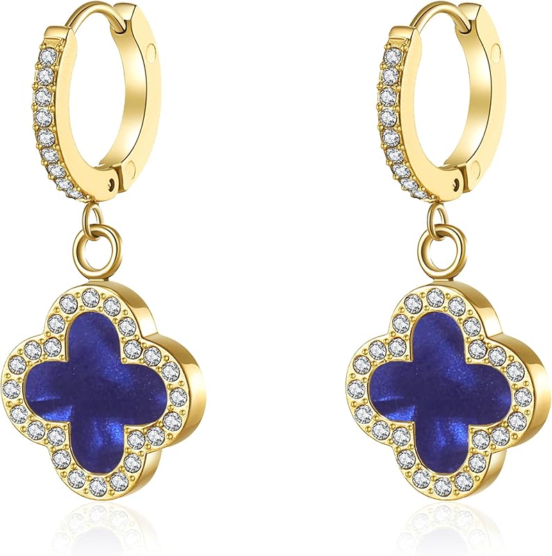 Clover Earrings for Women 18K Gold Plated Four Leaf Clover Hoop Earrings Simple Lucky Drop Jewelry Gifts for Women