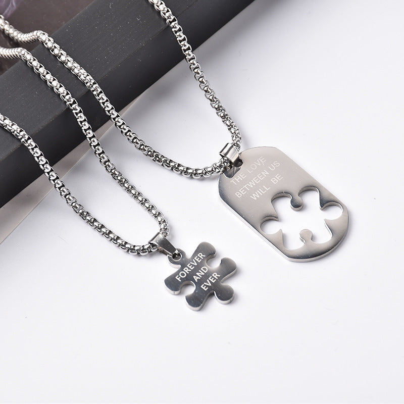 Love key engraved letters two-piece couple necklace fashion creative necklace student companion necklace wholesale