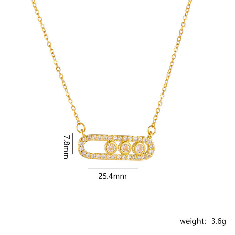 Fashion Simple Zircon Titanium Steel Geometric Necklace for Women, Niche Light Luxury Internet Celebrity Paperclip Clavicle Chain, High-End Jewelry