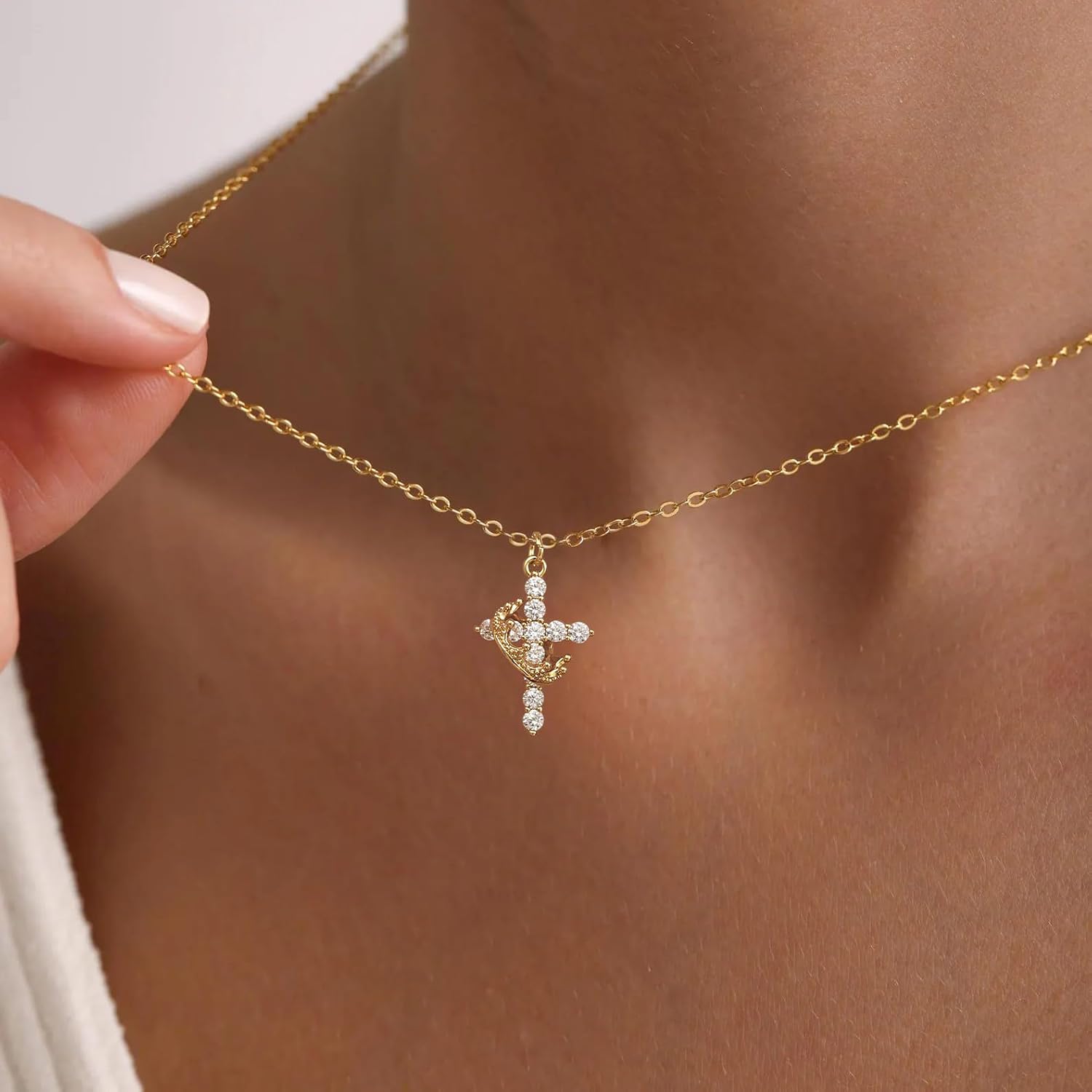 Perfect Gifts for Women – 14K Gold & Silver Plated Crown Cross Necklace, Enhanced Sparkle & Non-Tarnish Faith Jewelry with 12-Color Zircon Birthstones, Birthday & Christmas Gifts