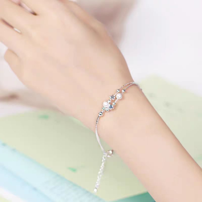 New Hot Sale Fashion Double Layer Star and Moon Silver Plated Bracelet Jewelry High-end Simple Sweet Best Friend Hot-selling Bracelet
