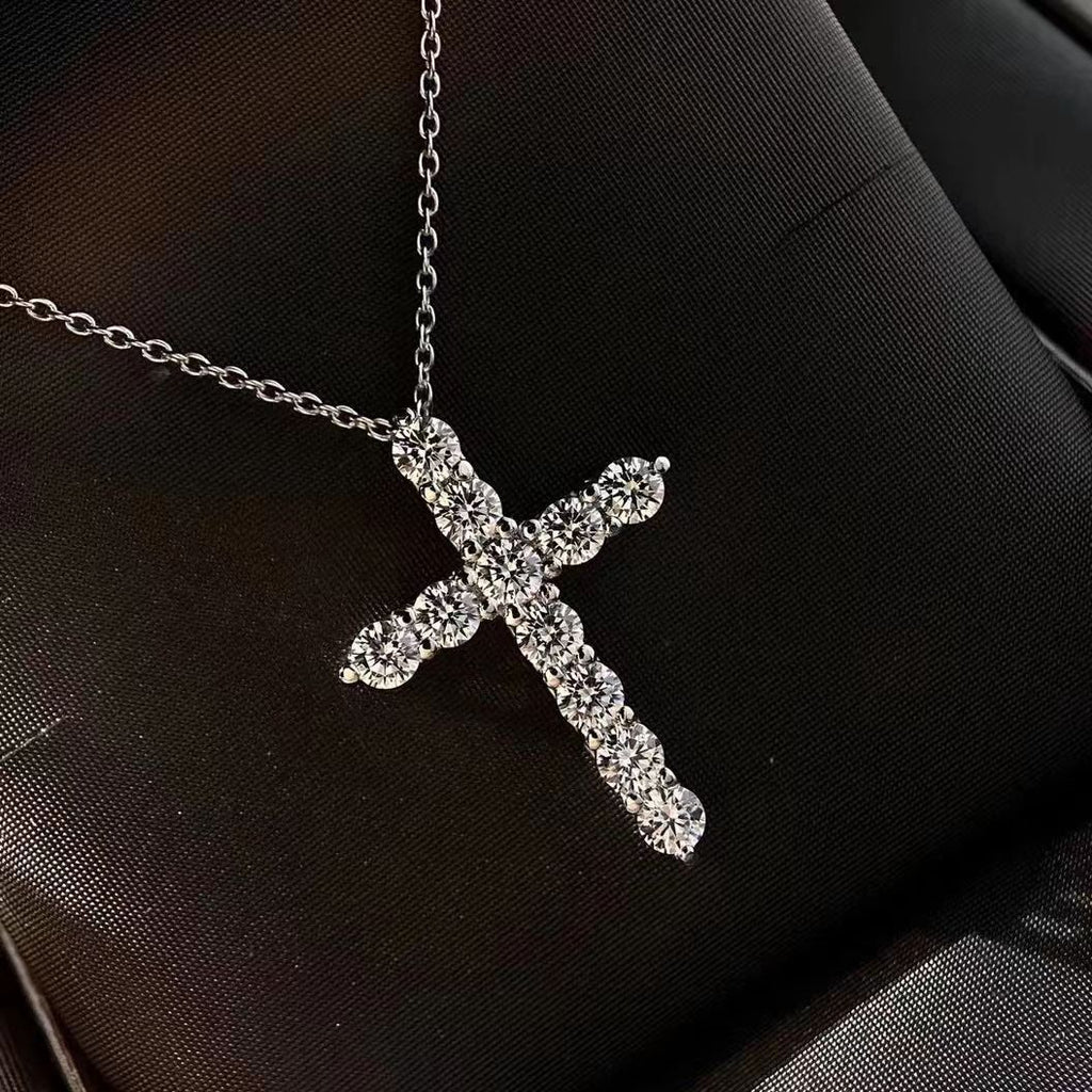 Cross-Border Live Streaming Super Shiny Ten Hearts Ten Arrows Cross Pendant Collarbone Chain for Women Full Diamond Heavy Craft Hip-Hop Style Cross Necklace