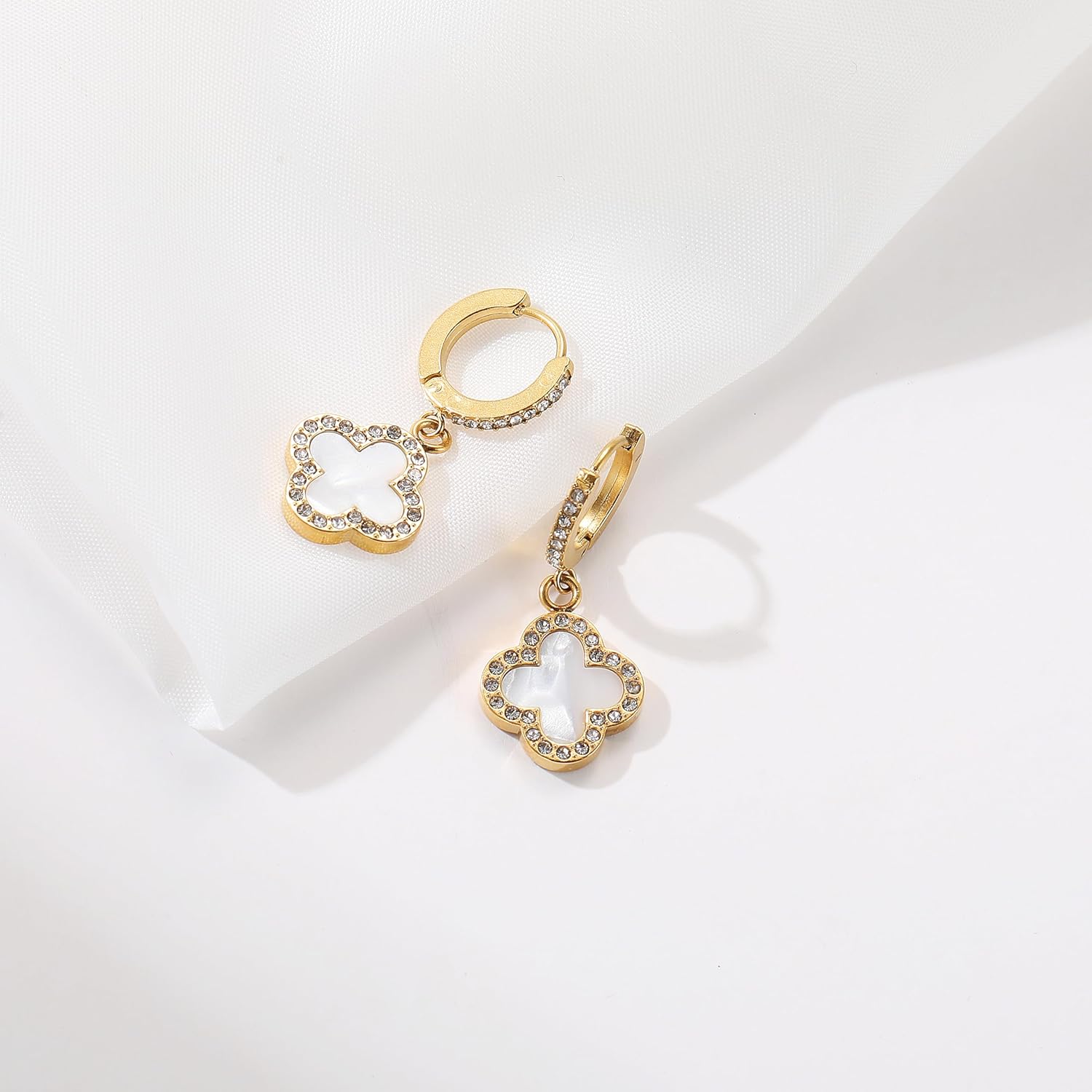 Clover Earrings for Women 18K Gold Plated Four Leaf Clover Hoop Earrings Simple Lucky Drop Jewelry Gifts for Women