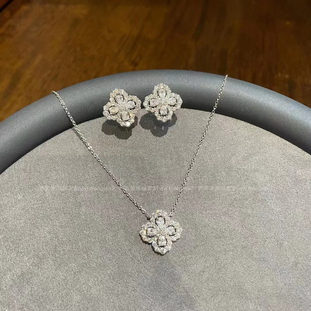 Fashionable High-End Titanium Steel Lucky Clover Necklace and Earrings Women's Accessories Set Light Luxury Elegant Niche Jewelry