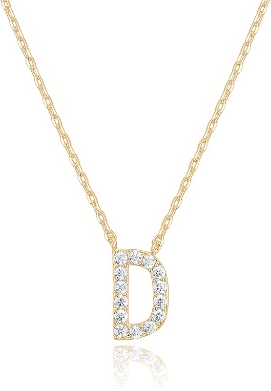 PAVOI 14K White Gold Plated Cubic Zirconia Initial Necklace | Letter Dainty Necklaces for Women