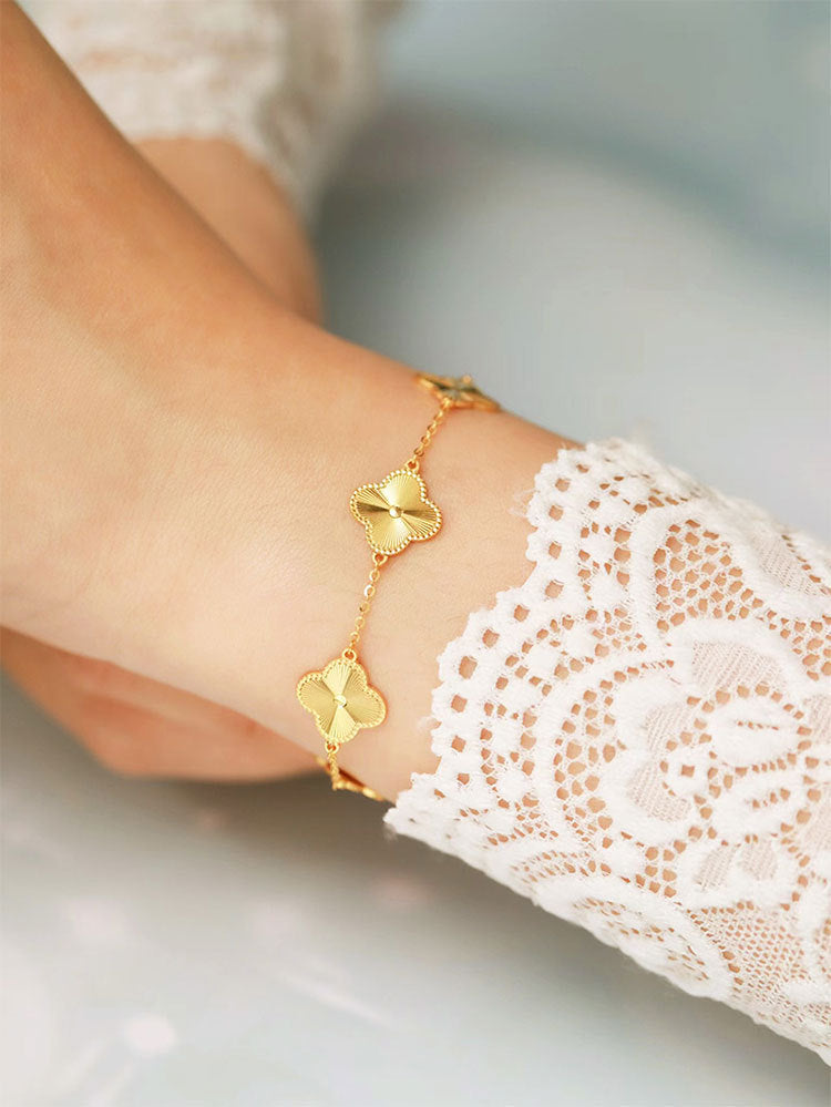 High-end Personality Design Copper Gold-plated Five-flower Lucky Clover Silver Color Jewelry Store Same Style Four-leaf Clover Bracelet for Women
