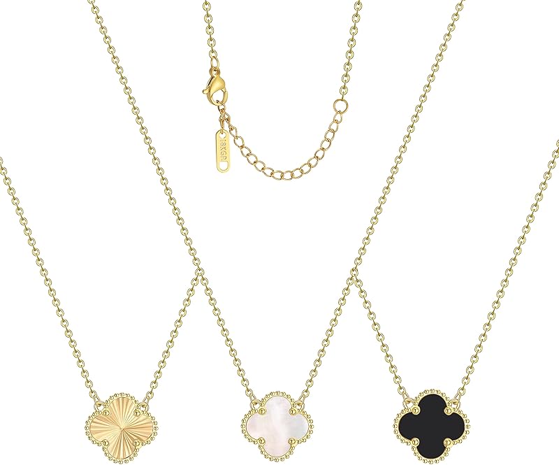 Clover Pendant Necklace Set for Women 18K Gold Plated Four Leaf Clover Necklace Lucky Simple Jewelry Gifts for Women 3Pcs