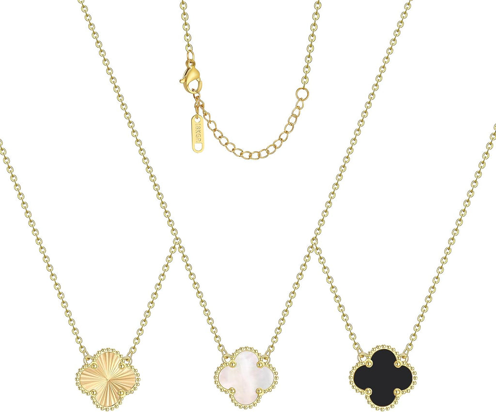 Clover Pendant Necklace Set for Women 18K Gold Plated Four Leaf Clover Necklace Lucky Simple Jewelry Gifts for Women 3Pcs