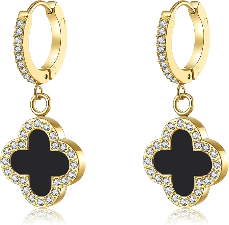 Clover Earrings for Women 18K Gold Plated Four Leaf Clover Hoop Earrings Simple Lucky Drop Jewelry Gifts for Women